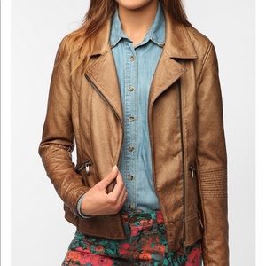 Sparkle and Fade Faux Leather Brown Moto Jacket